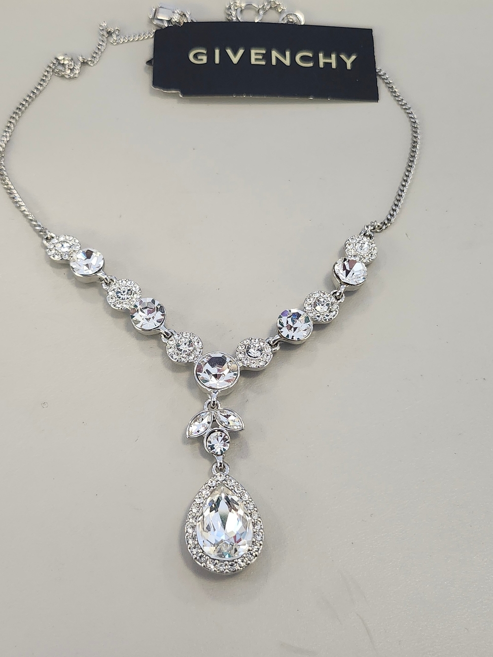 NWT Givenchy Silver-Tone Multi Crystal Y-Neck Necklace